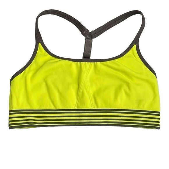 Nearly New! Athleta Neon Yellow Gray Trim Racerback Sports Bra - Small - Picture 1 of 8